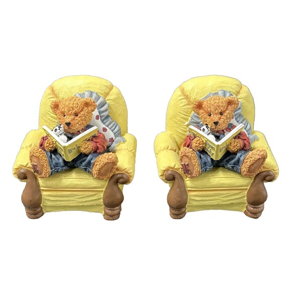 Kids Springmaid Vintage Hand Painted Poly Resin Teddy Bear Bookends New in Box - Picture 1 of 14